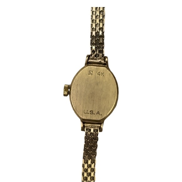 LADIES 14K GOLD GENEVE SWISS QUARTZ WRIST WATCH VINTAGE WOMANS OVAL FACE USA main image 5